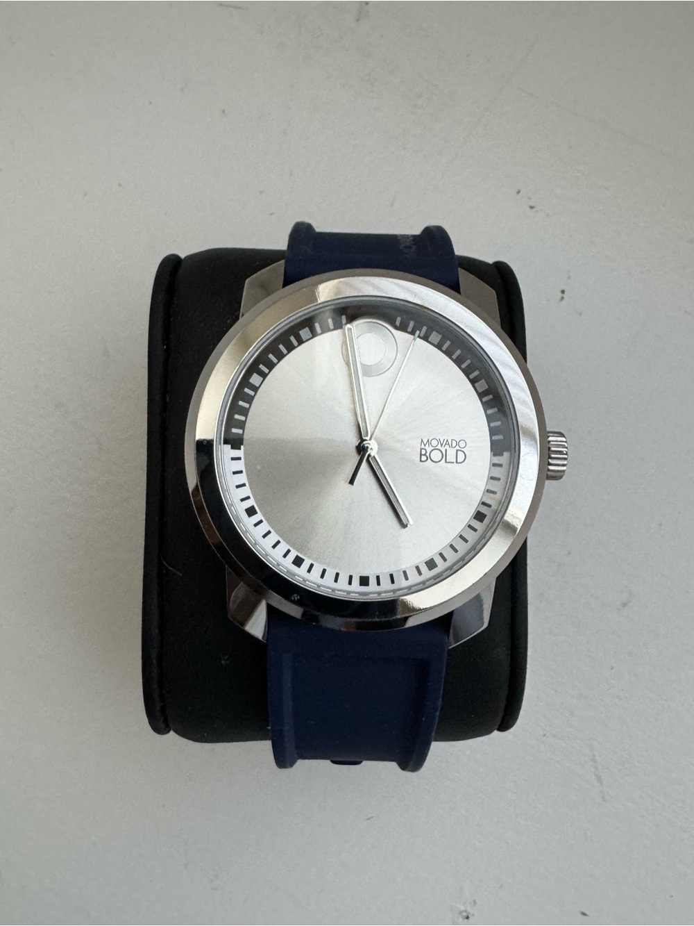 Movado BOLD Silver Dial Navy Silicone Watch